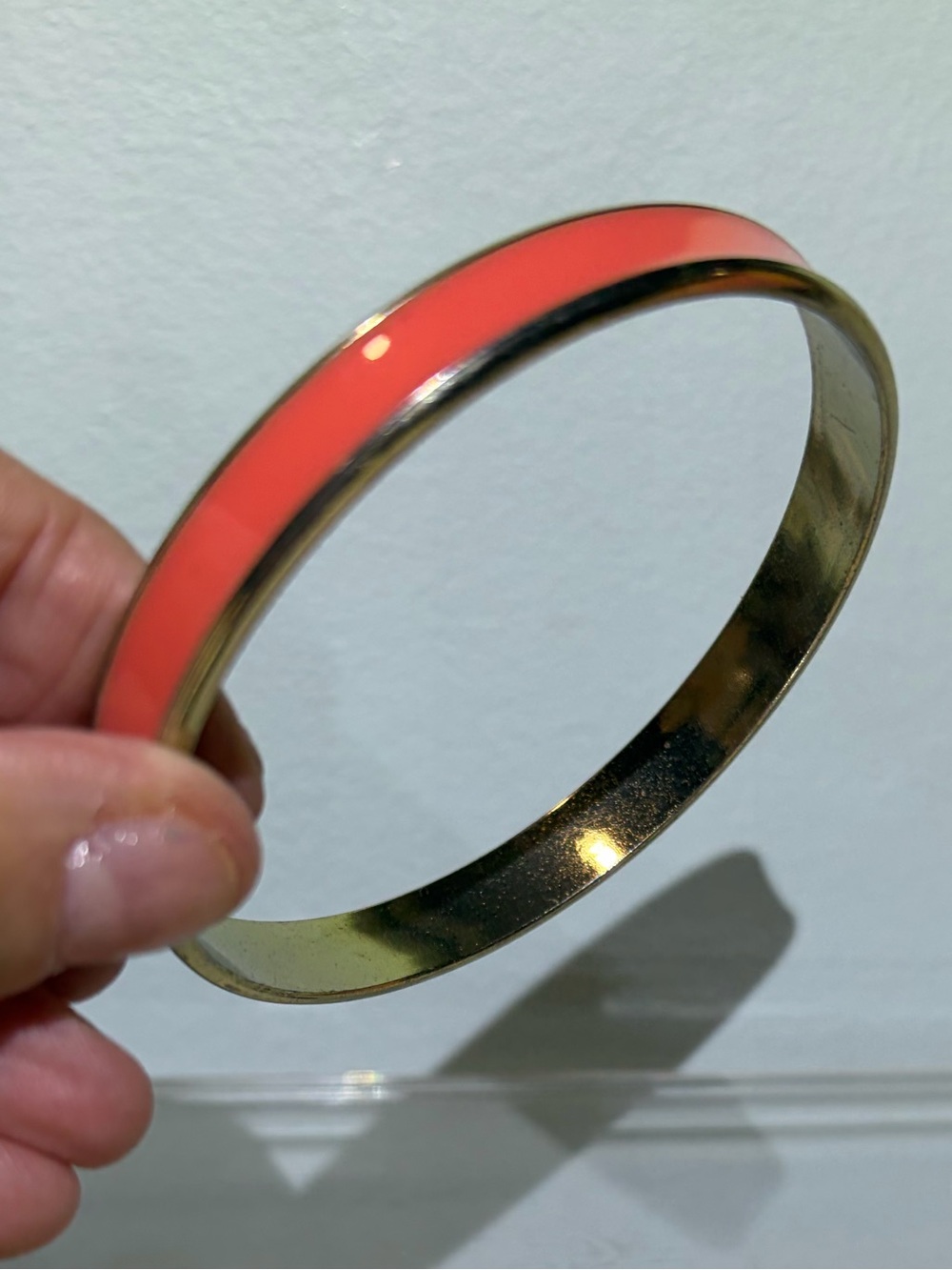 NWOT Gold Tone Stackable Bangle Bracelet with Coral Enamel Inset